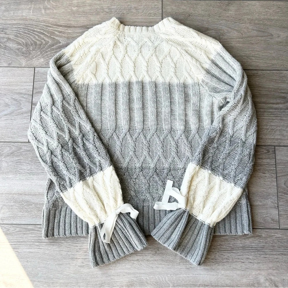 Max Studio Colour  Block Wool Blend Cable Knit Ruffle Sleeve Sweater - Picture 12 of 13